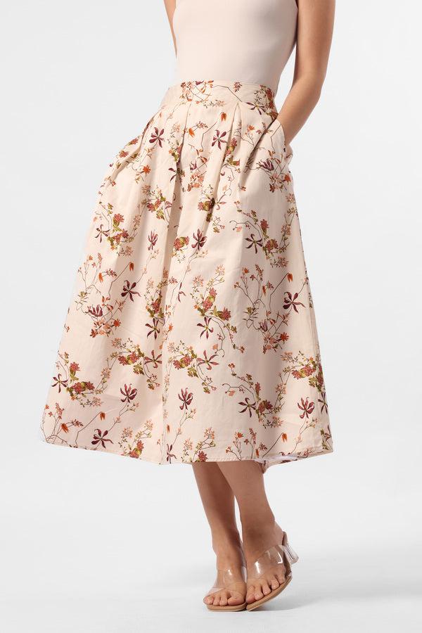 MINIMAL Gaurine Rok Lipit Motif Bunga Beige – Minimal Store ID